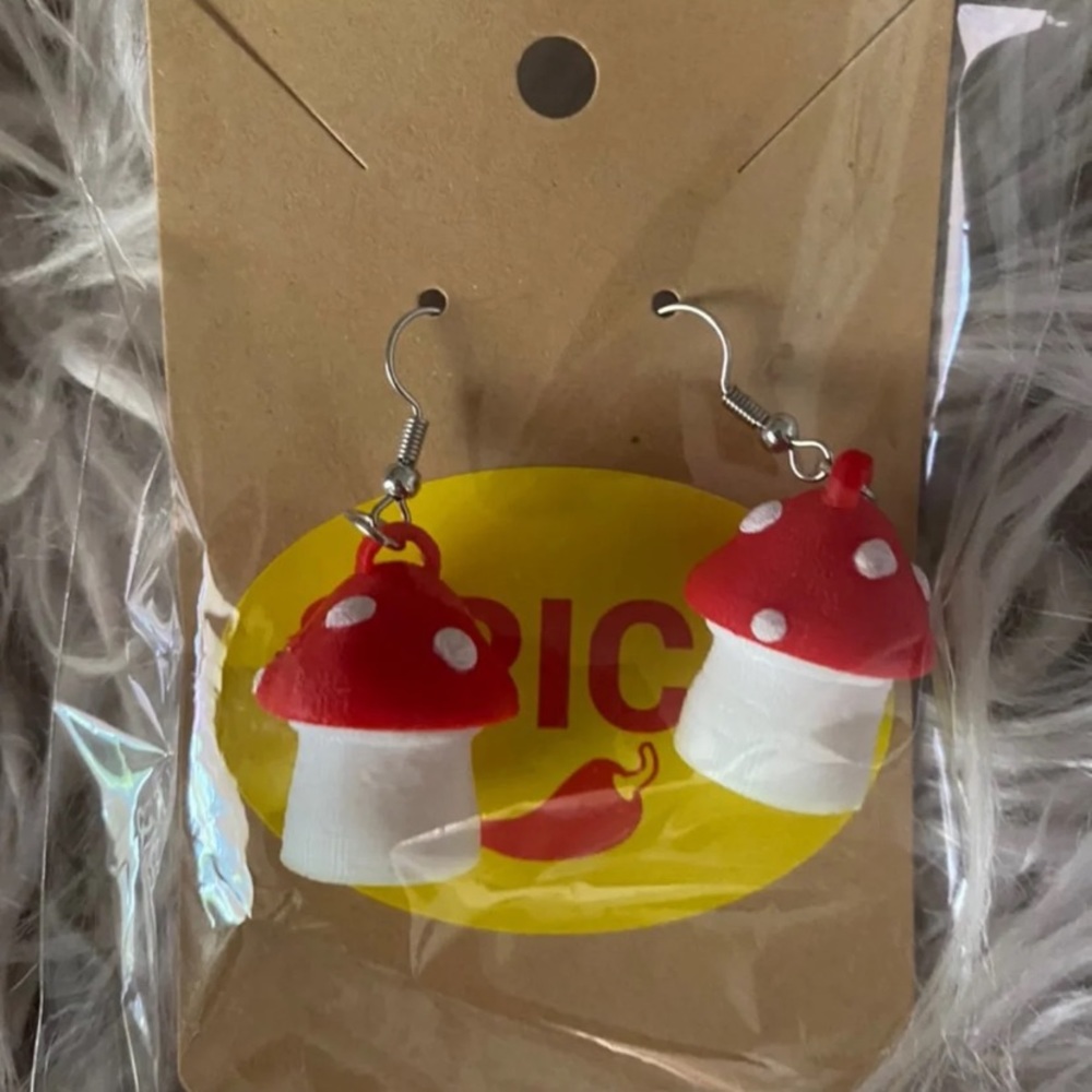 Red polkadot mushroom stash earrings